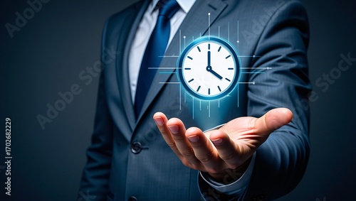 Wallpaper Mural Businessman holding a glowing digital clock representing time management Torontodigital.ca