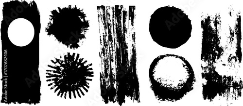 Abstract black ink silhouette borders set for creative design projects