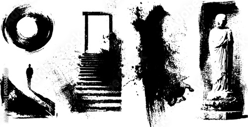 Black ink silhouette collection featuring abstract elements and figures