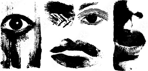 Abstract emotional expressions in black ink silhouettes for artistic inspiration