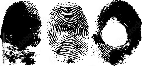 Set of black ink silhouette abstract backgrounds featuring unique artistic fingerprint designs for creative projects