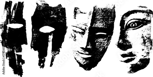 Black ink silhouette set of abstract masks for art design projects