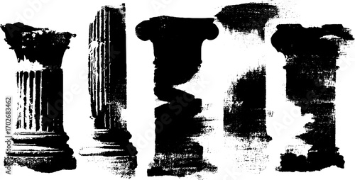 Black ink silhouette set of antique doric columns for historical design