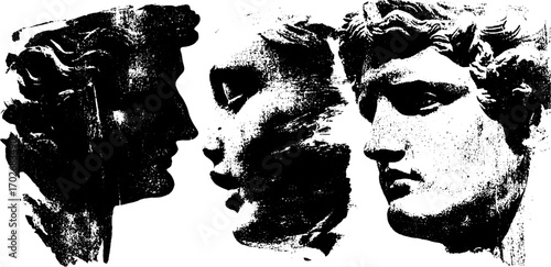 Black ink silhouette set of antique venus statues for art design