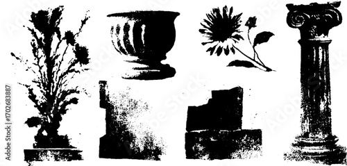 Black ink silhouette collection: art deco ornament designs for creative projects