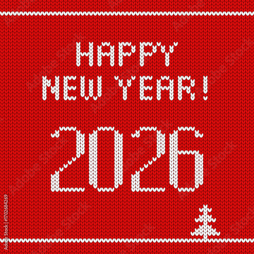 red knitted background. Decorative Christmas poster	
