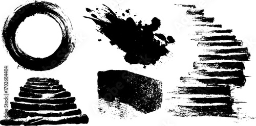 Abstract black ink silhouette set featuring bauhaus inspired shapes