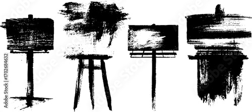 Black ink silhouette of urban billboards with grunge texture for creative design