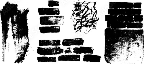 Urban grunge silhouette set with brick and concrete textures for creative design