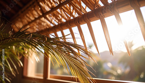 Closeup of Palm Roof Weaving Texture in Sukkah. Sukkot concept. Generated Image