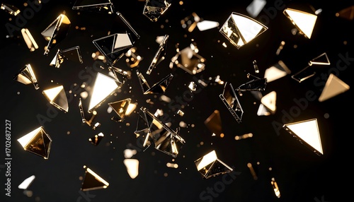 Floating Geometric Shapes Abstract Background, Golden Color