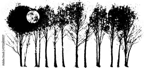 Eerie forest silhouette with moon for spooky horror themes
