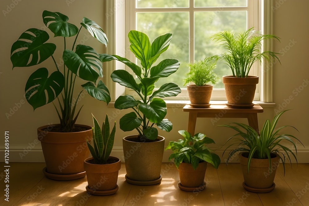 Fototapeta premium Indoor Green Plants Collection by Sunny Window
