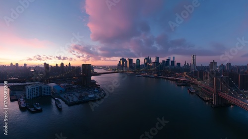 Stunning New York City skyline with Brooklyn Bridge at sunset picture
