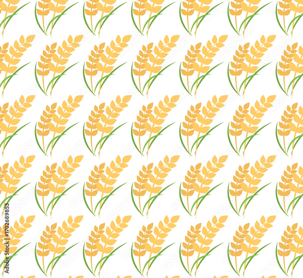 Seamless watercolor pattern of delicate yellow wheat stalks with green stems Seamless watercolor pattern of delicate yellow wheat stalks with green stems