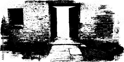 Black ink silhouette of noir cinema alleyway for urban artistic design