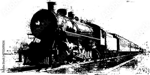 Black ink silhouette of western cinema train for design projects