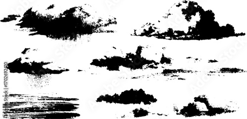 Black ink silhouette of clouds and sky for artistic designs