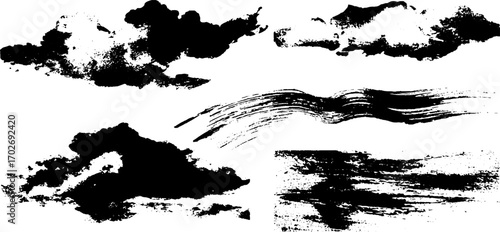 Black ink silhouette set featuring clouds and storm elements for creative designs
