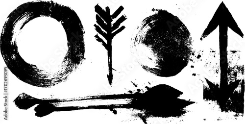 Black ink silhouette set of constructivist elements for artistic design