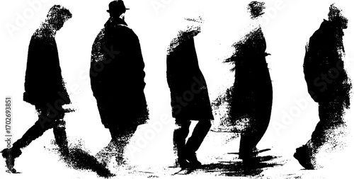 Black ink silhouette set of cyber grunge figures