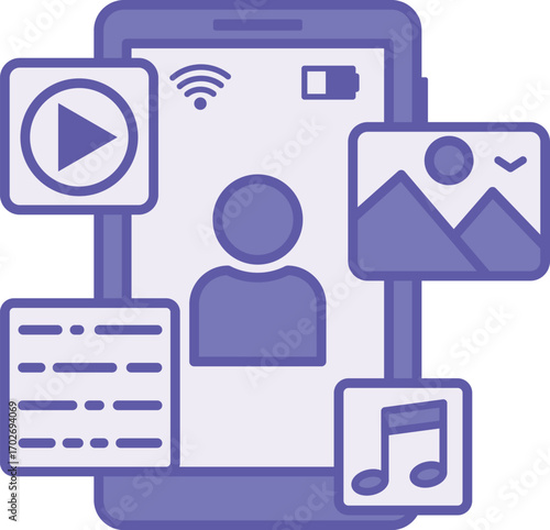 Colored Advertising Content Icon. Vector Illustration. Mobile Phone, User, Audio, Video, Picture, and Text. Content Designed to Promote Products Through Paid Advertising Channels. Digital Marketing