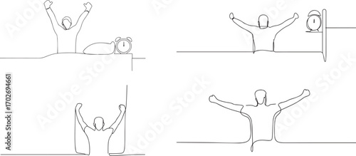 Set of man stretching arm one continuous line art, Vector illustration, One line art, Line art graphic style