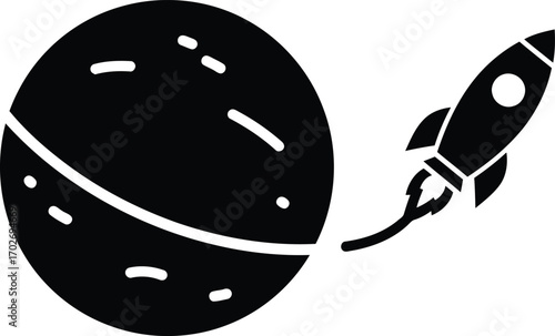 Vector planet with rocket vector icon Design