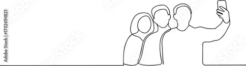 people taking selfie one continuous line art, Vector illustration, One line art, Line art graphic style