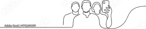 people taking selfie one continuous line art, Vector illustration, One line art, Line art graphic style