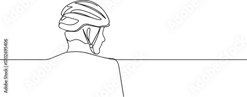 A cyclist wearing a helmet one continuous line art, Vector illustration, One line art, Line art graphic style