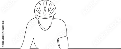 A cyclist wearing a helmet one continuous line art, Vector illustration, One line art, Line art graphic style