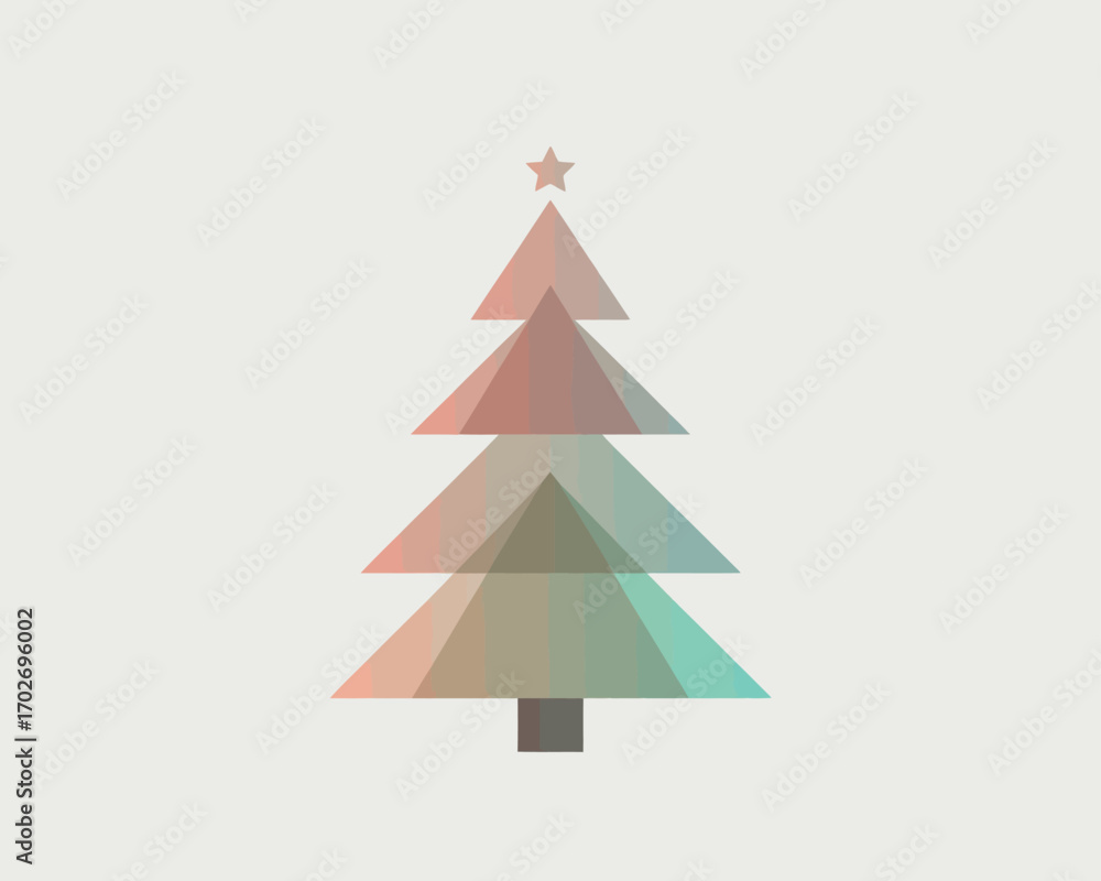 Fototapeta premium Minimalist geometric christmas tree with star on light background