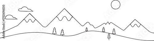 mountain range landscape one continuous line art, Vector illustration, One line art, Line art graphic style
