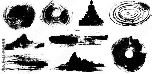 Wallpaper Mural Black ink silhouette set featuring energy aura spirals and abstract forms Torontodigital.ca