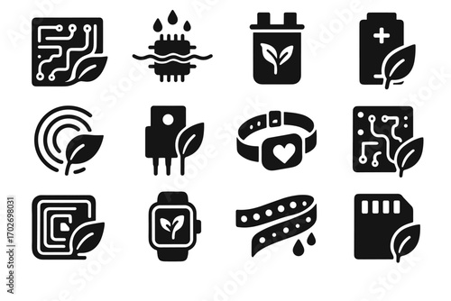 Biodegradable icon tracker board substrate organic icons tag transistor electronics vector health