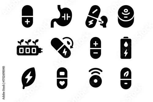 Icon power temporary battery wireless edible vector cell ingestible medical icons health