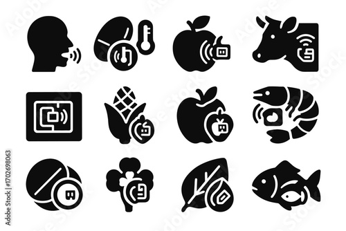 Icon organic tracker freshness seafood edible tag produce vector rfid marker