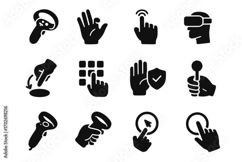 Vr gesture trigger pointer pull icons controller joystick vector icon tap interaction