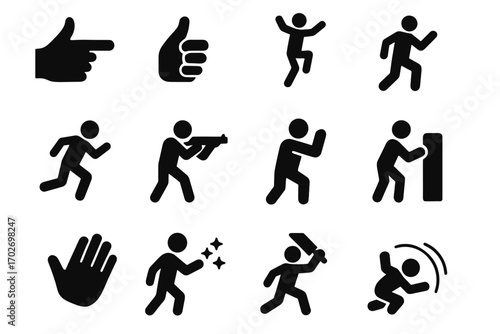 Gaming run interact shoot motion cast aim gesture icon vector icons melee