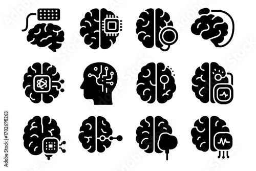 Electrode icons motor enhancement implant neural processor icon vector stimulator signal chip