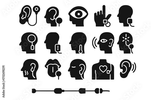 Icons amplifier enhancement sensory tactile implant echolocation vector vision icon cochlear olfactory