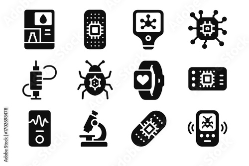 Nanosensor injector molecular nanotech diagnostic controller icon capsule chip smart vector icons