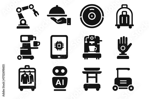 Control wardrobe butler vector tablet module icon tray icons robot smart gesture