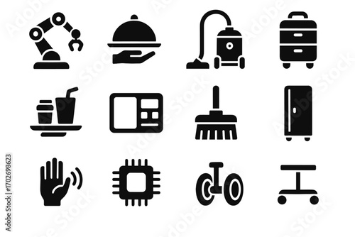 Beverage wardrobe tools support ai tablet icon panel sensor module butler vector