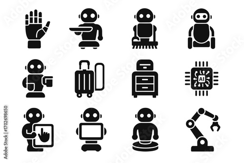 Ai interface icons vector support processor base tablet smart robot icon module