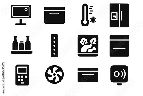 Handle compartment freezer panel fan ai indicators refrigerator drawer module icon vector