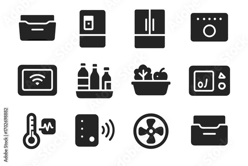 Cooling module interactive led icon storage refrigerator dispenser vector beverage food fridge