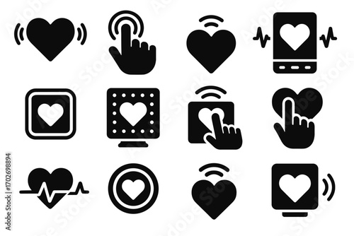 Tactile signal heart vector pulse icon graph love pad control haptic led