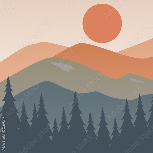 Sunset Mountain Forest Landscape